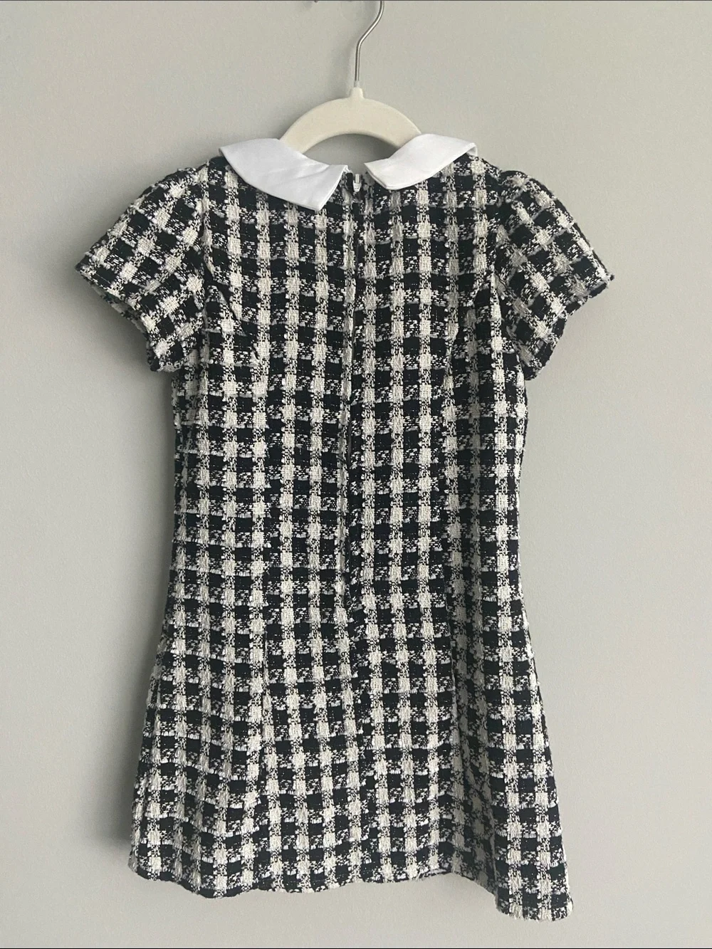 Girls Black & White Check Tweed Dress with Pearl Collar Chanel style